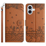 Cat Embossing Pattern Leather Phone Case with Lanyard
