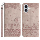 Cat Embossing Pattern Leather Phone Case with Lanyard