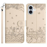 Cat Embossing Pattern Leather Phone Case with Lanyard