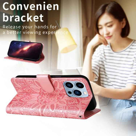 Embossed Sunflower Leather Phone Case