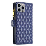 Diamond Lattice Zipper Wallet Leather Flip Phone Case