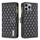 Diamond Lattice Zipper Wallet Leather Flip Phone Case