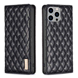 Diamond Lattice Magnetic Leather Flip Phone Case
