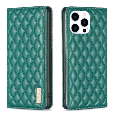 Diamond Lattice Magnetic Leather Flip Phone Case