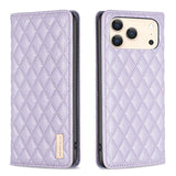 Diamond Lattice Magnetic Leather Flip Phone Case