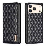 Diamond Lattice Magnetic Leather Flip Phone Case