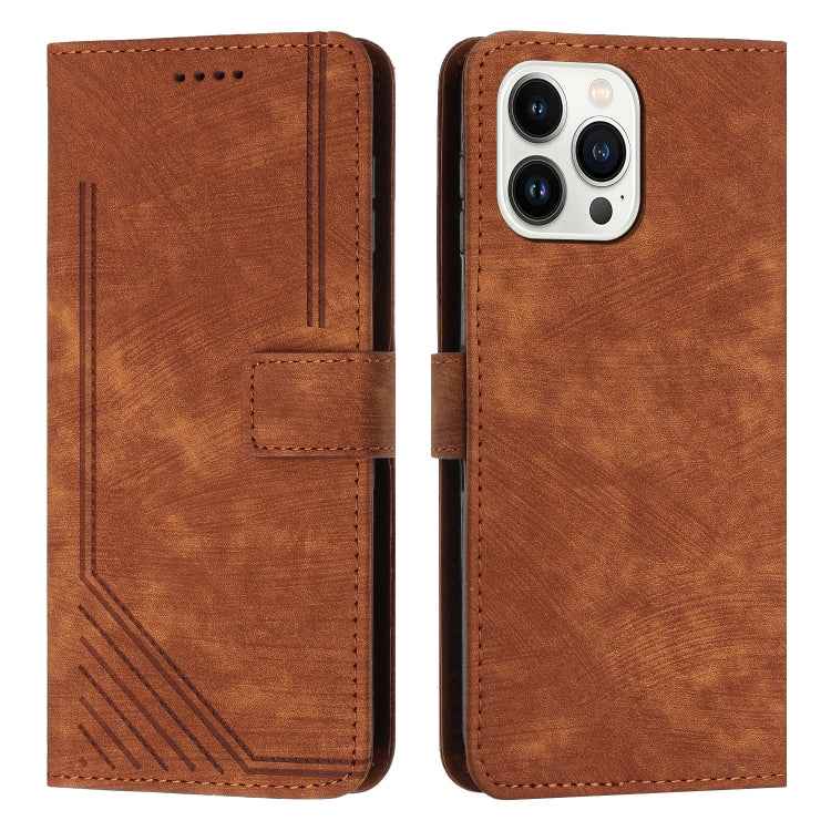 Skin Feel Stripe Pattern Leather Phone Case with Lanyard