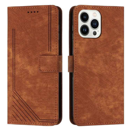 Skin Feel Stripe Pattern Leather Phone Case with Lanyard