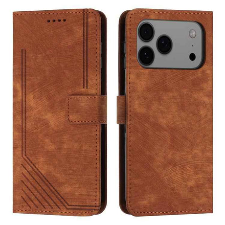 Skin Feel Stripe Pattern Leather Phone Case with Lanyard