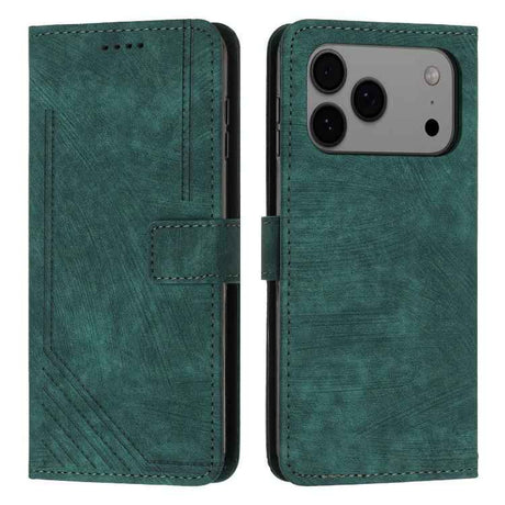 Skin Feel Stripe Pattern Leather Phone Case with Lanyard