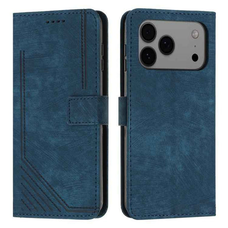 Skin Feel Stripe Pattern Leather Phone Case with Lanyard