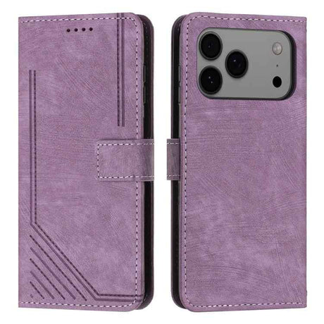 Skin Feel Stripe Pattern Leather Phone Case with Lanyard