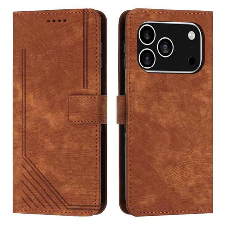 Skin Feel Stripe Pattern Leather Phone Case with Lanyard