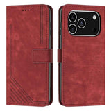 Skin Feel Stripe Pattern Leather Phone Case with Lanyard
