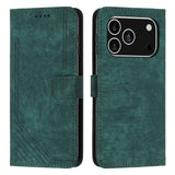 Skin Feel Stripe Pattern Leather Phone Case with Lanyard