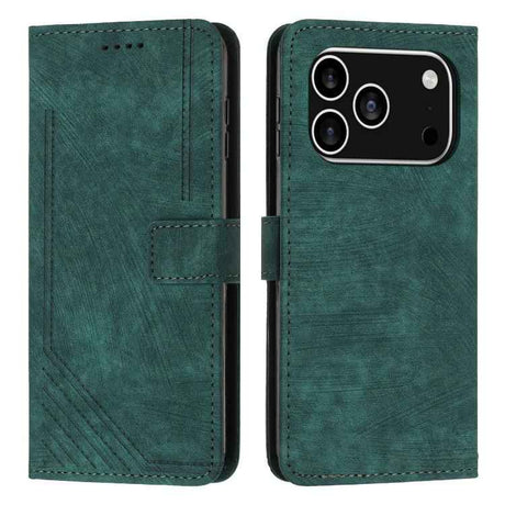 Skin Feel Stripe Pattern Leather Phone Case with Lanyard