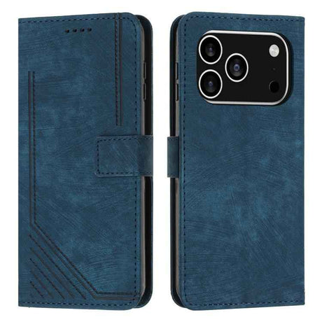 Skin Feel Stripe Pattern Leather Phone Case with Lanyard