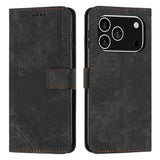 Skin Feel Stripe Pattern Leather Phone Case with Lanyard