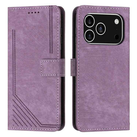 Skin Feel Stripe Pattern Leather Phone Case with Lanyard
