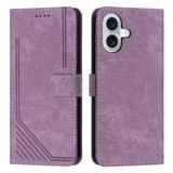 Skin Feel Stripe Pattern Leather Phone Case with Lanyard