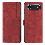 Skin Feel Stripe Pattern Leather Phone Case with Lanyard