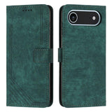 Skin Feel Stripe Pattern Leather Phone Case with Lanyard