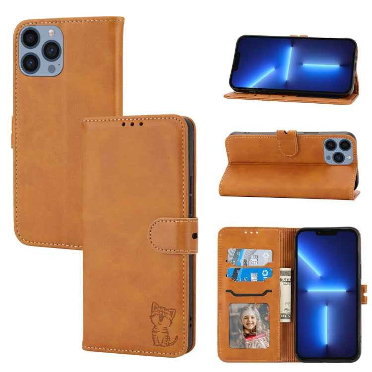 Embossed Happy Cat Pattern Flip Leather Phone Case