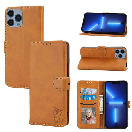 Embossed Happy Cat Pattern Flip Leather Phone Case