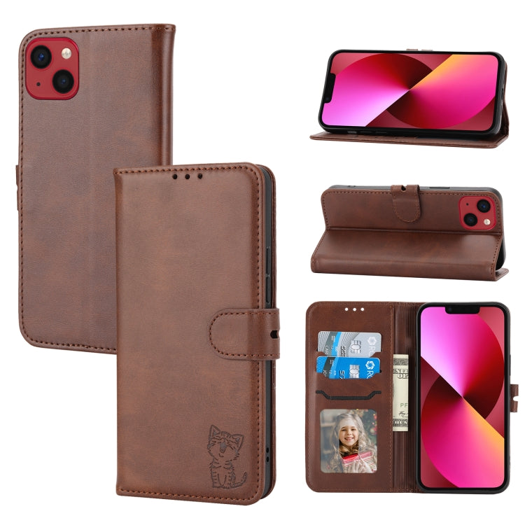 Embossed Happy Cat Pattern Flip Leather Phone Case