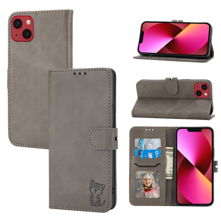Embossed Happy Cat Pattern Flip Leather Phone Case