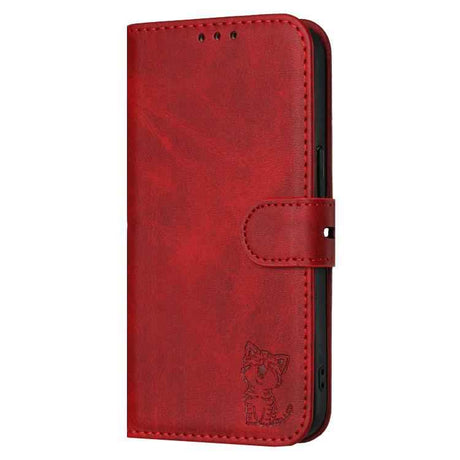 Embossed Happy Cat Pattern Flip Leather Phone Case