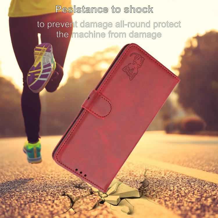 Embossed Happy Cat Pattern Flip Leather Phone Case