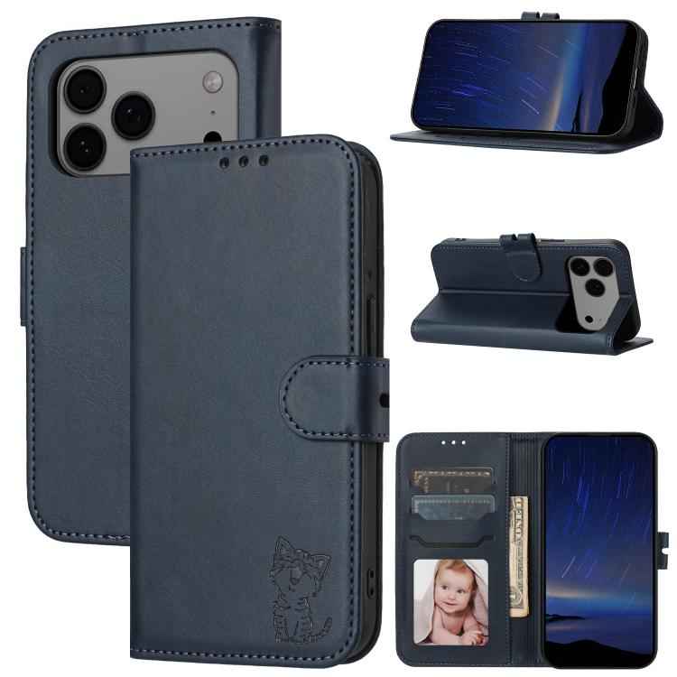 Embossed Happy Cat Pattern Flip Leather Phone Case