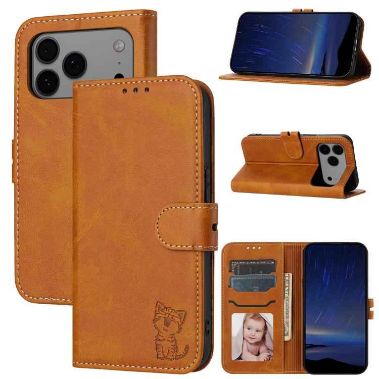 Embossed Happy Cat Pattern Flip Leather Phone Case