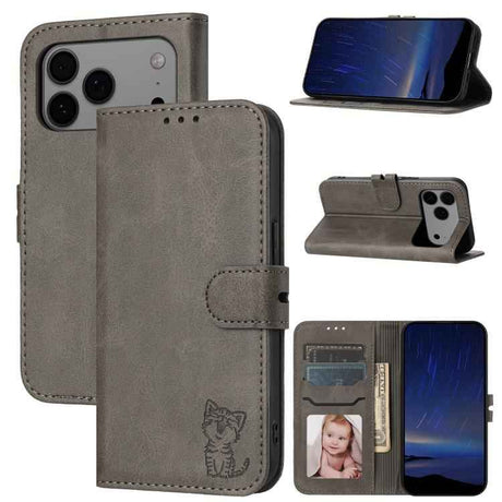 Embossed Happy Cat Pattern Flip Leather Phone Case