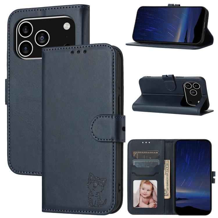 Embossed Happy Cat Pattern Flip Leather Phone Case