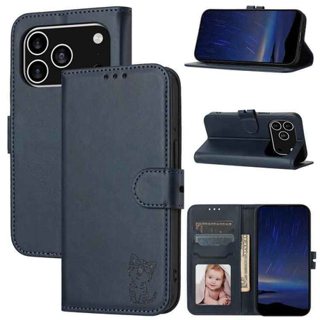 Embossed Happy Cat Pattern Flip Leather Phone Case