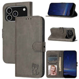 Embossed Happy Cat Pattern Flip Leather Phone Case