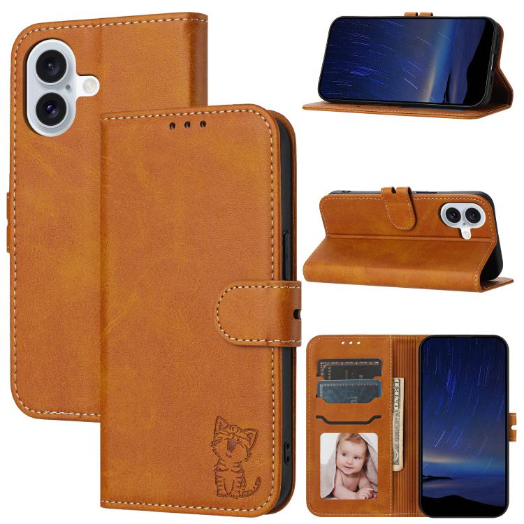 Embossed Happy Cat Pattern Flip Leather Phone Case