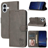 Embossed Happy Cat Pattern Flip Leather Phone Case