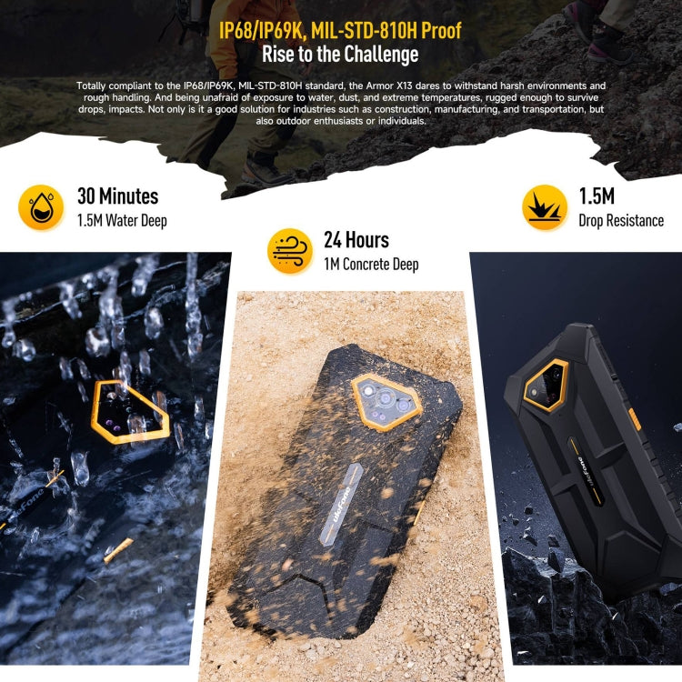 Smartphone robusto Ulefone Armor X13: IP68/IP69K, Android 13, 6 GB de RAM, 64 GB de almacenamiento, MediaTek Helio G36, 4G, NFC, OTG.