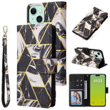 Marble Bronzing Stitching Leather Phone Case