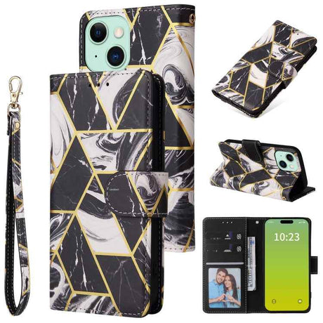 Marble Bronzing Stitching Leather Phone Case