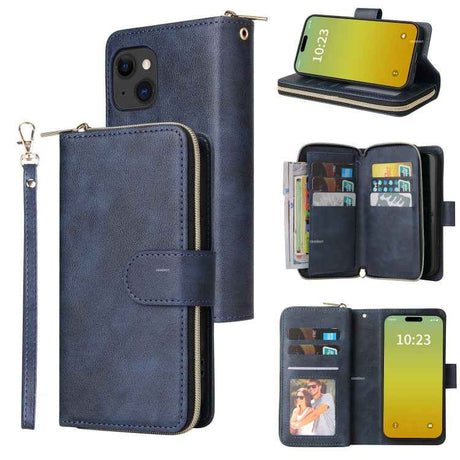 9 Card Slots Zipper Wallet Bag Leather Phone Case