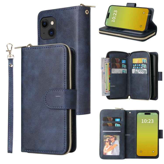 9 Card Slots Zipper Wallet Bag Leather Phone Case