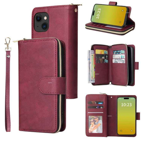 9 Card Slots Zipper Wallet Bag Leather Phone Case