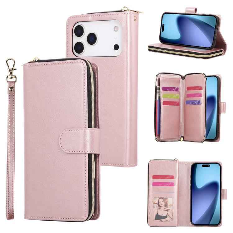 9 Card Slots Zipper Wallet Bag Leather Phone Case