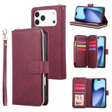 9 Card Slots Zipper Wallet Bag Leather Phone Case