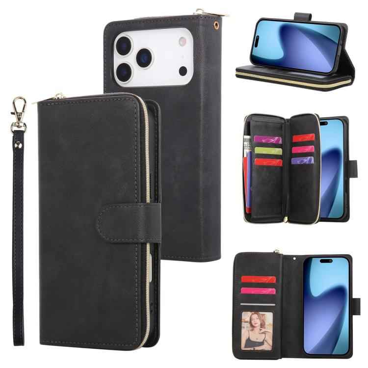 9 Card Slots Zipper Wallet Bag Leather Phone Case