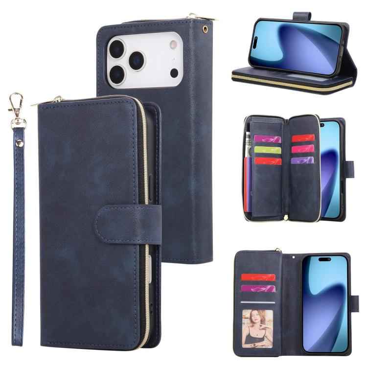 9 Card Slots Zipper Wallet Bag Leather Phone Case